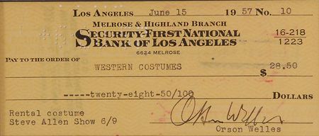 Lot #1128 Orson Welles Check - Image 2