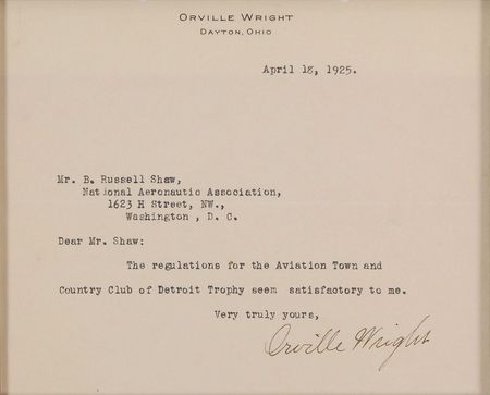 Lot #502 Orville Wright: Choice letter organizing an air race, presented with a flown swatch of the Wright Flyer - Image 3