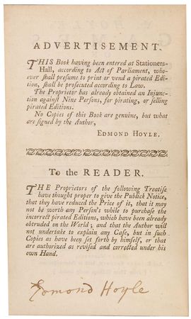 Lot #725 Edmond Hoyle: A non-pirated edition on Whist from the influential card game rule maker - Image 1