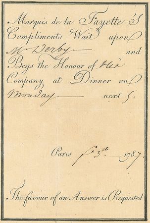 Lot #421 Marquis de Lafayette: Dinner invitation for America?s first millionaire - Image 1
