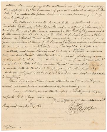 Lot #237 John Jay: During the war for independence, Judge Morris asks John Jay for assistance in dealing with loyalist tenants - Image 3
