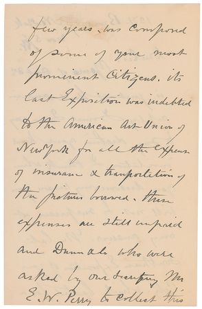 Lot #600 Albert Bierstadt: The frustrated Hudson River School master lashes out??all the expense of insurance and transportation of the pictures borrowed?debts of this kind have caused the Art Union to fail? - Image 2