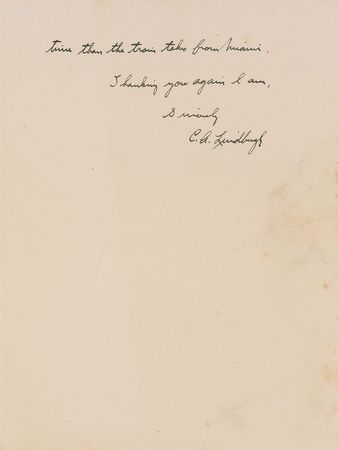 Lot #498 Charles Lindbergh: On the advantage of airmail: materials “arrive in considerably less time than the train takes” - Image 2