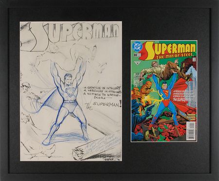 Lot #695 Joe Shuster and Jerry Siegel: Superman cover production sketch - Image 1