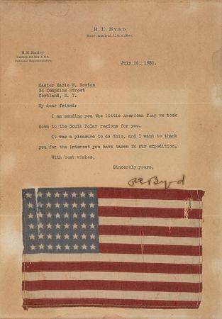 Lot #177 Richard E. Byrd: “I am sending you the little American flag we took down to the South Polar regions for you” - Image 1