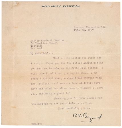 Lot #177 Richard E. Byrd: “I am sending you the little American flag we took down to the South Polar regions for you” - Image 2
