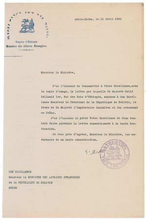 Lot #295 Haile Selassie: Selassie formally announces the death of his predecessor - Image 2