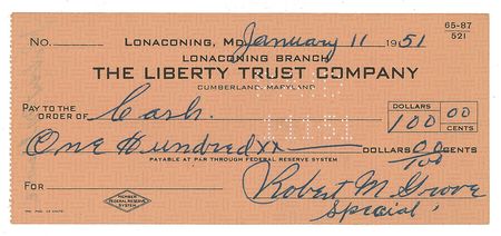 Lot #1240 Lefty Grove Check - Image 1