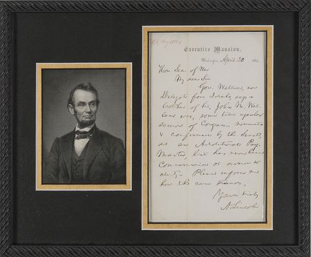 Lot #26 Abraham Lincoln: Highly desirable 1864 letter dispatched from the Executive Mansion for a Republican colleague - Image 1