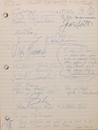Lot #833 Beatles: Lennon and Harrison: Remarkable 1974 travelogue signed by Harrison, his entire touring band, and ?the invisible man, John Lennon? - Image 1