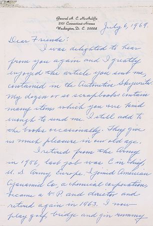 Lot #475 Anthony McAuliffe Handwritten Letter Signed - Image 1