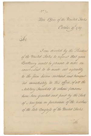 Lot #251 Henry Knox: President Washington ensures pensions for wounded soldiers of the Revolution - Image 1