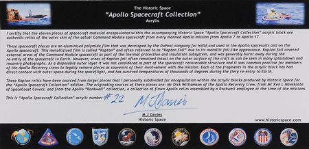 Lot #547 Apollo Kapton Foil Collection: Beautiful display of flown Kapton foil from all the Apollo missions - Image 2