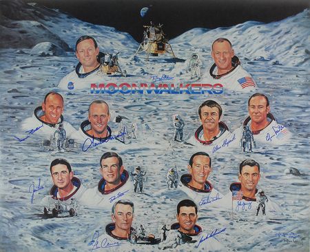 Lot #553 Moonwalkers: Amazing Ron Lewis print signed by 11 moonwalkers - Image 1