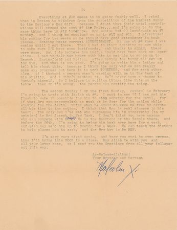 Lot #262 Malcolm X: Writing to Elijah Muhammad: “I think the only way we can really make any progress out here is to work TOGETHER, and for each other” - Image 2