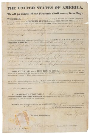 Lot #27 John Tyler: Extremely scarce Alabama Creek