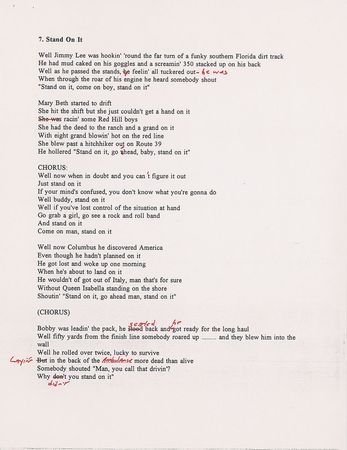 Lot #677 Bruce Springsteen: Lyrics for the B-side of his ‘Glory Days’ hit single - Image 1