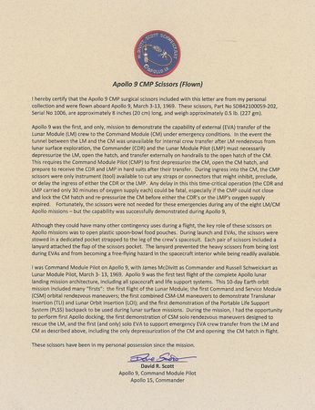 Lot #430 Apollo 9: Scott’s flown scissors, kept close at hand for mission emergencies - Image 4