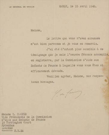 Lot #172 Charles de Gaulle Typed Letter Signed - Image 2