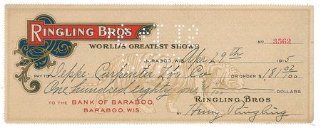 Lot #1075 Henry Ringling Check - Image 1
