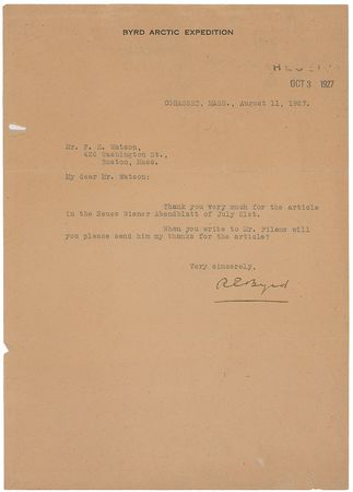 Lot #276 Richard E. Byrd: The explorer presents a signed piece of his Antarctic weather station - Image 2