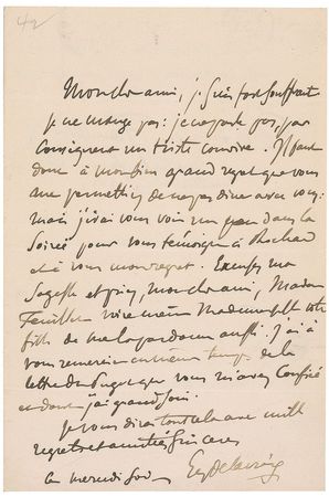 Lot #538 Eugene Delacroix Handwritten Letter Signed - Image 1