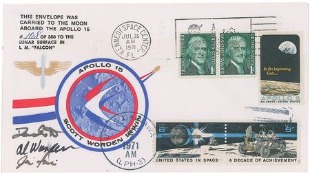 Lot #454 Apollo 15: Crew-certified flown Apollo 15 postal cover, carried to the lunar surface - Image 1