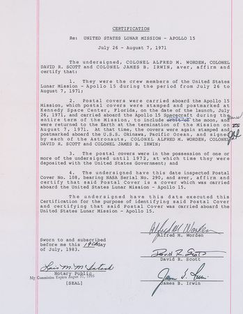 Lot #454 Apollo 15: Crew-certified flown Apollo 15 postal cover, carried to the lunar surface - Image 2