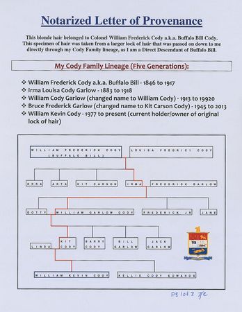 Lot #165 William F. ‘Buffalo Bill’ Cody: A lock of Buffalo Bill’s blonde hair, inherited by a direct descendant - Image 3