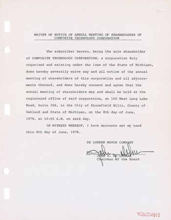 Lot #278 John DeLorean Documents - Image 1