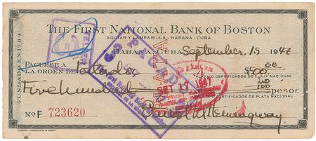Lot #647 Ernest Hemingway Check - Image 1