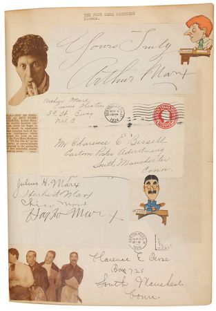 Lot #943 Autograph Album: Extraordinary 1920s scrapbook with over 300 entertainers, including Houdini and the Marx Brothers - Image 1