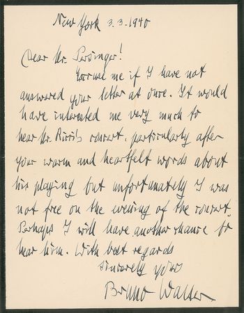 Lot #762 Bruno Walter Handwritten Letter Signed - Image 1