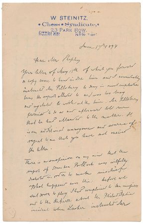 Lot #252 Wilhelm Steinitz and Frank Marshall Handwritten Letters Signed - Image 1