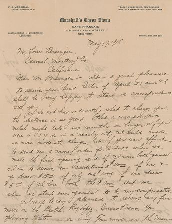 Lot #252 Wilhelm Steinitz and Frank Marshall Handwritten Letters Signed - Image 4