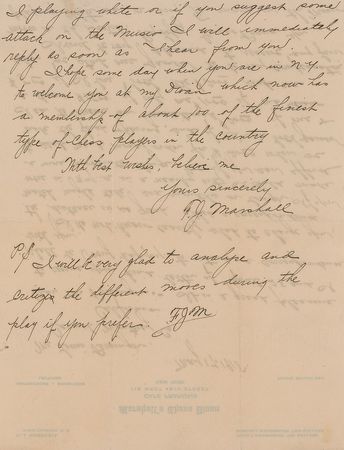 Lot #252 Wilhelm Steinitz and Frank Marshall Handwritten Letters Signed - Image 5