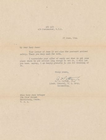 Lot #387 George S. Patton: Fantastic archive highlighted by seven war-dated letters, including those written on his birthday and two days before D-Day - Image 4