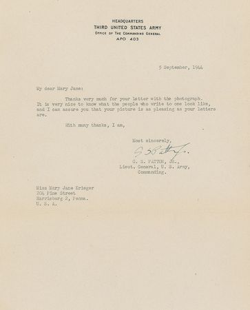 Lot #387 George S. Patton: Fantastic archive highlighted by seven war-dated letters, including those written on his birthday and two days before D-Day - Image 7