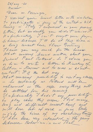 Lot #735 David Oistrakh Handwritten Letter Signed - Image 1