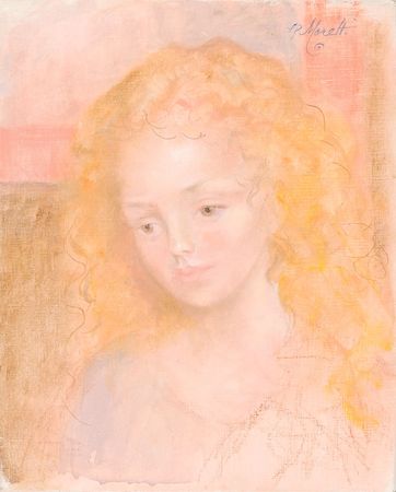 Lot #543 Lucien Moretti: Original and highly desirable twice-signed Moretti oil portrait - Image 1