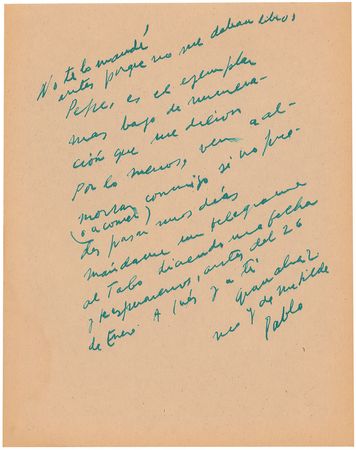 Lot #662 Pablo Neruda Handwritten Letter Signed - Image 1