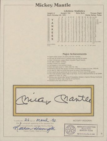 Lot #1164 Mickey Mantle Stat Sheet - Image 2