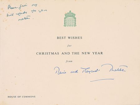 Lot #323 Margaret Thatcher Christmas Card - Image 1