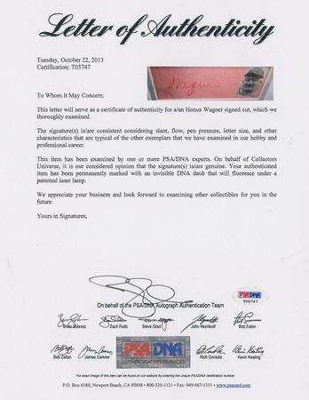 Lot #1120 Honus Wagner Signature - Image 3