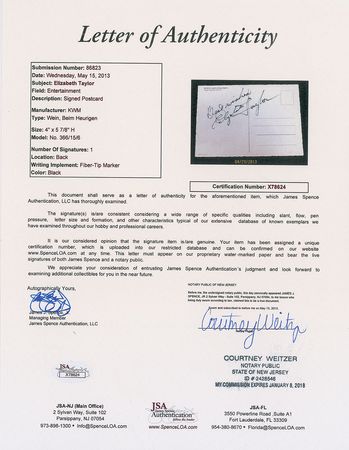 Lot #1082 Elizabeth Taylor Signature - Image 3