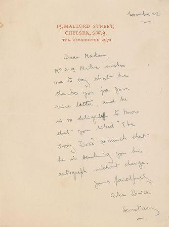 Lot #661 A. A. Milne Signature - Image 2