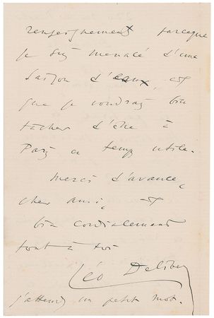 Lot #713 Leo Delibes Handwritten Letter Signed - Image 2