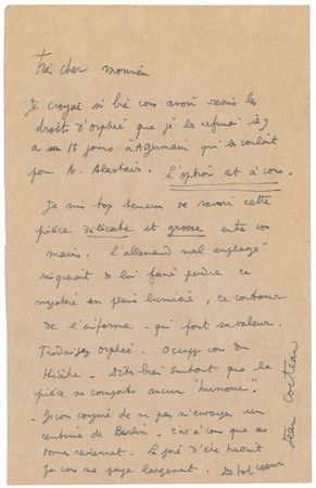 Lot #631 Jean Cocteau Handwritten Letter Signed - Image 1
