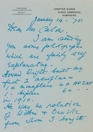 Lot #356 Thomas Sopwith Signed Photograph and Handwritten Letter Signed - Image 3