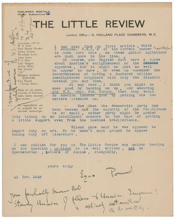 Lot #668 Ezra Pound: Lashing out against America?s publishing industry in support of H.G. Wells, advocating for ?getting rid of two mediaeval imbecilities, the rotten copyright regulation and the import duty on books? - Image 2